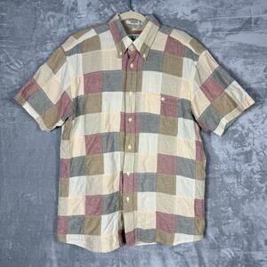 Orvis Button Down Shirt Mens Large Earthtone Patchwork Fall Casual Cotton Top